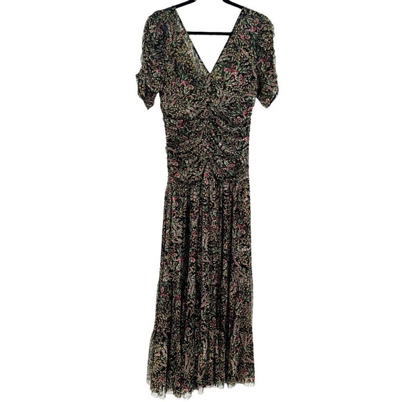 MISA Rebecca Floral-Printed Chiffon Maxi Dress Spring Bouquet Mesh Size M NWT - Picture 5 of 12